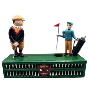 Vintage Metal Golfers Birdie Putt Bank Figurine Golf Scene Decor